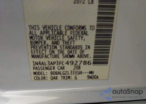 2015 Nissan Altima 2.5 S из США, поврежденный, VIN 1N4AL3AP3FC492786